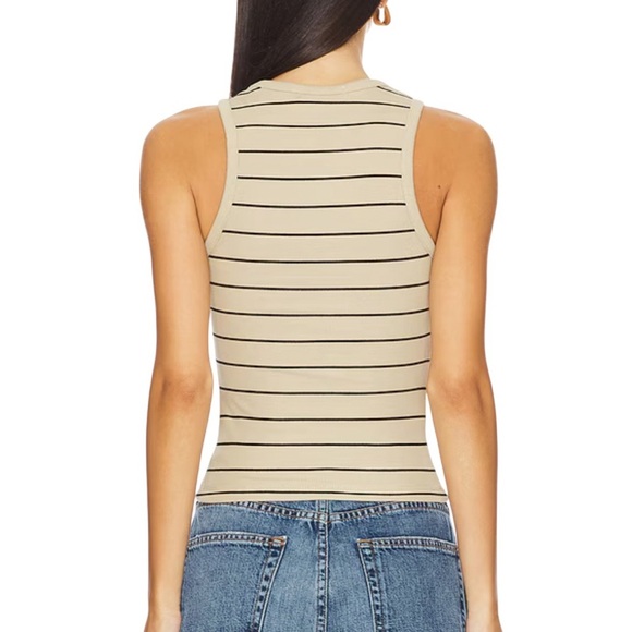 WeWoreWhat Ribbed Jersey Tank Top Tan Black Stripe Size Large NWT - Picture 2 of 6